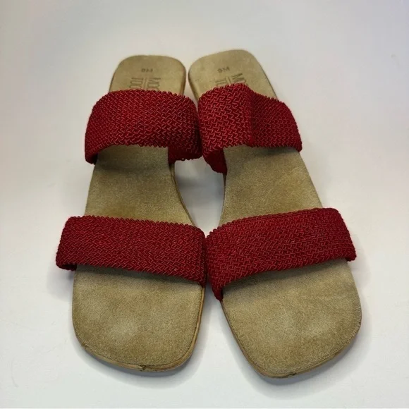 Mootsies Tootsies Red Sandals Woven Straps Cork Heel Size 9 Y2K Slip On EUC - Picture 2 of 10